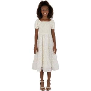 image:imageSpeechless Girls Puff Sleeve Square Neck Smocked Floral Midi DressIvory