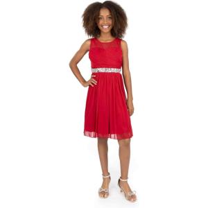 image:imageSpeechless Girls Sleeveless Flowy Party Dress with Illusion NeckRed