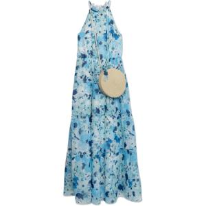 image:imageSpeechless Girls Sleeveless Halter Maxi Tiered Chiffon DressIvoryBlue Floral