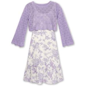 image:imageSpeechless Girls Sleeveless Scoop Neck Floral Midi Dress Crochet Sweater SetIvoryLilac