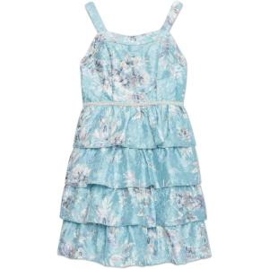 image:imageSpeechless Girls Sleeveless Sweetheart Neck Tiered Floral Midi Dress with Sparkle Waist AccentAquaGrey