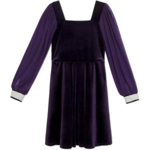 image:imageSpeechless Girls Velvet Skater Dress with Long Sheer Sleeves and Rhinestone CuffsEggplant