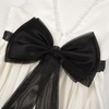 image:imageUhnice Girls Satin Flower Girl Dress with Pearl Trim Organza Sash and Detachable Bow Sleeveless Ankle Length Formal GownWhite With Black Sash and Bow