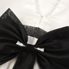 image:imageUhnice Girls Satin Flower Girl Dress with Pearl Trim Organza Sash and Detachable Bow Sleeveless Ankle Length Formal GownWhite With Black Sash and Bow