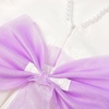 image:imageUhnice Girls Satin Flower Girl Dress with Pearl Trim Organza Sash and Detachable Bow Sleeveless Ankle Length Formal GownWhite With Purple Sash and Bow