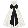 image:imageUhnice Girls Satin Flower Girl Dress with Pearl Trim Organza Sash and Detachable Bow Sleeveless Ankle Length Formal GownWhite With Black Sash and Bow