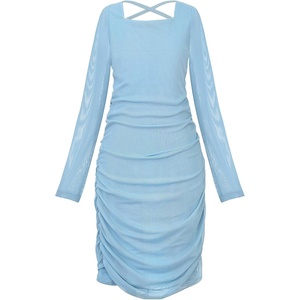 image:imageUhnice Flower Girl Long Sleeve Ruched Bodycon Dress for Wedding Party DanceBlue