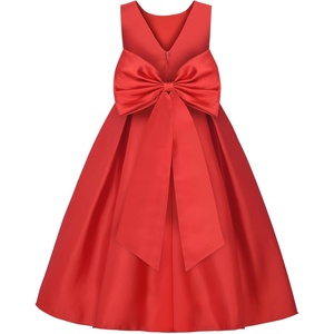 image:imageUhnice Girls Satin Flower Girl Dress with Detachable Bow Sleeveless Ankle Length Party Gown for Wedding BirthdayRed