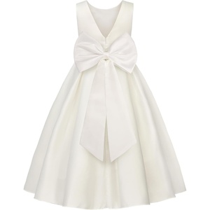 image:imageUhnice Girls Satin Flower Girl Dress with Detachable Bow Sleeveless Ankle Length Party Gown for Wedding BirthdayWhite